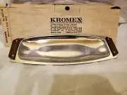 VTG Stunning MCM Kromex Bread and Roll Tray with Faux Walnut Handles New in Box