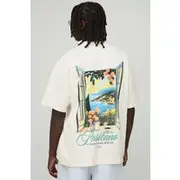 Mens Ecru Oversized Extended Neck MAN Positano Window Printed T-Shirt