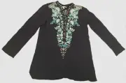 $250 Neiman Marcus Women's Blue Long Sleeve Half Button Floral Top Size S