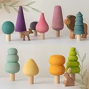 ONAu. 10Pcs Pastel Wooden Toys Tree Set Wooden Forest Various Sizes Natural Woodland Trees Creative Children's Arts Sensory Toys Open Ended Montessori Toys for Toddlers Montessori Toys for Babies