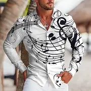 Men's Notes Shirt Button Up Shirt Long Sleeve Tropical Fashion Designer Outdoor Casual Daily Fall Winter Turndown Print Button-Down White Pink Blue Purple