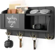 Modern Key Holder for Wall - Mail Organizer Wall Mount with Chalkboard & Sayings
