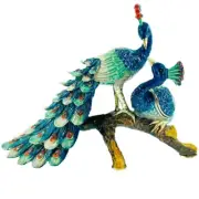Majestic Peacock & Chick trinket box, jeweled & enameled, NIB