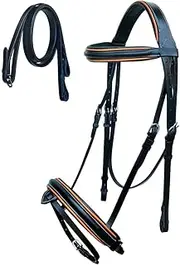 CHALLENGER Horse English All-Purpose Trail Black Leather Padded Bridle Reins Flash 803AX09