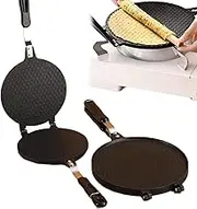 Double Sided Egg Roll Pan, 22cm Waffle Cone Maker, Tortilla Non-Stick Press Plate Aluminum, Egg Roll Maker Waffle Bowl Maker for DIY Ice Cream Waffle Cone Desserts Cooker Press Pan Stove Top Tortilla