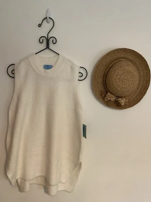 CeCe Sleeveless pullover super winter white ivory sweater tank S M L NWT