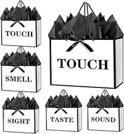 JWSCYSY 12.6" 5 Senses Gift Bags with Tissue Papers and Ribbons for Men, Women, Him Her Birthday, Anniversary, Wedding, Valentine's Day (White Black)