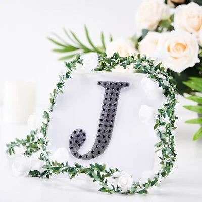 6" tall BLACK Letter J Self-Adhesive Rhinestones GEM STICKERS Wedding Supplies