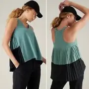 Athleta Swing Forward Pleated Green Black Tank New with Tags Size L