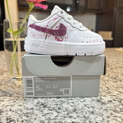 Custom Nike Air Force One Low Lace 5c Pink Rhinestone New In Box Little Girls