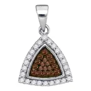 14k White Gold Brown Diamond Triangle Cluster Pendant 1/3 Cttw
