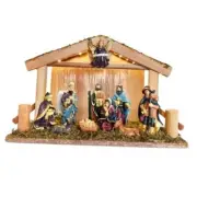 Lighted Nativity Scene Indoor, Christmas Manger Nativity Set with Wooden