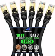 Cat 7 Ethernet Cable 10 ft - High-Speed Internet & Network LAN Patch Cable, RJ45 Connectors - 10ft / Black / 6 Pack - Perfect for Gaming, Streaming, and More