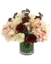 Creative Displays Red Rose & Hydrangea Arrangement in Glass Vase