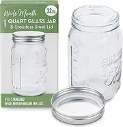 Mason Jar Wide Mouth Glass Jar 32oz (945ml) with Lid for Kitchen Storage and Organization – Versatile Food Container for Canning Fermentation and Yogurt Makers