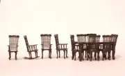1:48 1/4 Scale Dollhouse Miniature Table with 8 Chairs and 2 Rocker's EspressoQA