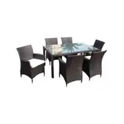 Outdoor Roman 6 Seater Wicker And Glass Top Dining Setting