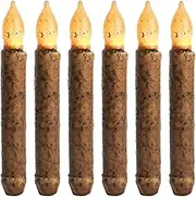 Oneihomm 6.5” Primitive Candles Timer Hand Dipped Real Wax Rustic Window Taper Candles Battery Operated for Christmas, 6 Packs Amber Yellow Flickering Electric Candles for Country Room…
