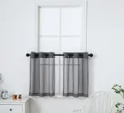Dark Grey Sheer Tier Curtains 30 Inches Length with Grommet,Short Voile Half