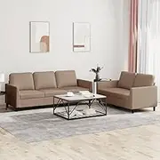 Generic 2 Piece Sofa Set with Cushions Cappuccino Faux Leather,Furniture,Sofas