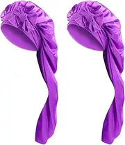 JIRONN 2PCS Satin Silk Hair Bonnet With Tie Band, Large for Braids Sleeping, Adjustable Sleep Cap for Women, Elastic for Long Hair