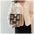 With Button Canvas Handbag Linen Fabric Picnic Breakfast Bag Lunch Bags Women