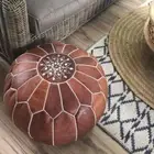 Moroccan Footstool Ottoman Handmade Pouffe Boho Leather Unstuffed
