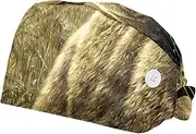 [WOSHJIUK] Working Hat 2 Pack Scrub Caps for Women,Wild Life Elk Forest Moose,Tie Back Cap Adjustable Scrub Hat