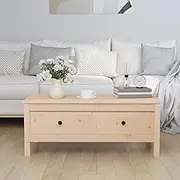 Solid Wood Coffee Table with Storage, Pine Living Room Tables, Farmhouse Style Modern Console - 100x50x40cm