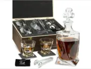 Whiskey Decanter Gift Set for Men – Twisted Bourbon Decanter, 2 Glasses, 2