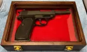 PISTOL GUN PRESENTATION CASE GLASS TOP WOOD BOX WALTHER P38 P1 STYLE PISTOLS 9MM