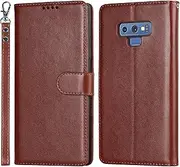 [Cavor] for Samsung Galaxy Note 9 Wallet Case for Women Flip Folio Kickstand PU Leather Case with Card Holder Wristlet Hand Strap Stand Protective Cover for Galaxy Note9 6.4'' Phone Cases-Brown