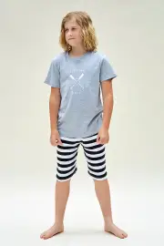Boys Sizes 9-16 Grey Crew Baseball Cotton Short Sleeve PJS Pyjamas HL