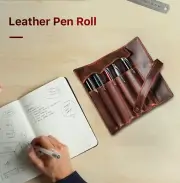 Leather Pen Case Roll Up Stationary Storage Bag Back To School Office Supplies