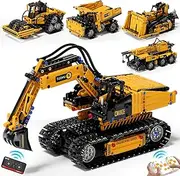 [DOLIVE] 5 in 1 STEM Toy Building Blocks Kit, RC App & Remote Control Engineering Toys for Kids Ages 8-12, Construction Bulldozer/Excavator Truck Science Kits, Birthday Gifts for Boys Girls(452 PCS)