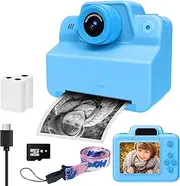 Instant Camera Children's Camera, 1080P HD Instant Print of Photos, Children's Camera, Digital Video Camera with 3 Rolls of Printing Paper, Gifts for Birthday, Christmas, Toy for 3-12 Girls Boys, Blue