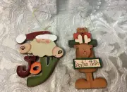 SANTA & REINDEER SANTA HELPER RUSTIC WOOD CHRISTMAS ORNAMENT SET