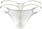 [DGHM-JLMY] Men's Shiny Metallic Low Waist Bare HIPS Underwear Thong Bulge Pouch Bikini Briefs Strappy Jockstrap Lingerie