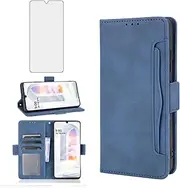 Compatible with LG Velvet 5G/LGVelvet Verizon G5 UW T-Mobile 2020 Wallet Case Tempered Glass Screen Protector Card Holder Credit ID Slot Flip Phone Cover for LM G900UM 4G Tmobile Women Men Blue