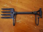 2 x Cast Iron Wall Garden Fork Rack Hooks Rustic Brown Country Cottage Style