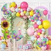 Colourful Butterfly Balloon Chain Set with Sunflower Wreath for Birthday Party（158 PCS）