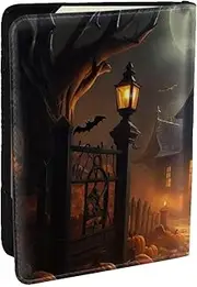 [EdWal] Scary Halloween Print Passport Cover with Credit Card Holder Leather Passport Case, for Women Men Family ID Travel, Black, One Size