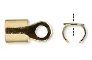 Cord End, 100 Gold Plated Steel 5x5mm Fold Over Cord Ends with Ring & 4mm ID