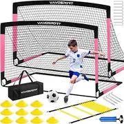 Kids Soccer Goals for Backyard Set, 2 of 6x4 ft Portable Pop Up Soccer Goal Training Equipment, Soccer Net with Soccer Ball, Ladder, Cones, Soccer Set for Youth Toddler Games, Sports