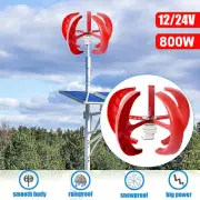 800W 12/24V Wind Turbine Generator Vertical 5 Blades Charger Controller Kit Red