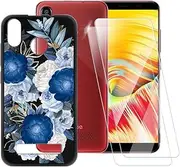 ESACMOT Blue Flowers Pattern Case Compatible with Vernee T3 Pro + [2 Pack] Screen Protector Tempered Glass, Shockproof Case Cover for Vernee T3 Pro (5.5 inch)