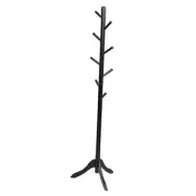 Wooden Tree Coat Rack Freestanding, Entryway Coat Stand with 8 Hooks, Black