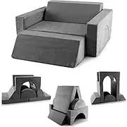 HONEY JOY 8 PCS Kids Play Sofa, Toddler Couch w/Detachable Cover for Playroom & Bedroom, Indoor Kids Creative Couch for Playing, Creating & Sleeping, Imaginative Furniture for Girls & Boys (Grey)