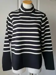 NEW Spanx Size L Large AirEssentials Mock Neck Top Black Stripe Long Sleeves NWT