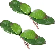 2 Pieces Faux Orchids, Faux Orchids Plants for Home Decor Fake Leaves Plants Green Orchid Stems Real Touch Artificial Orchid Latex Cymbidium Stems Green Plant for Flowers Arrangements Pot Decor